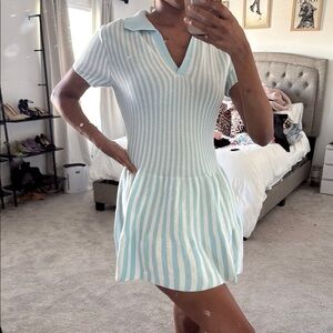 Striped Polo Dress in Light Blue and White